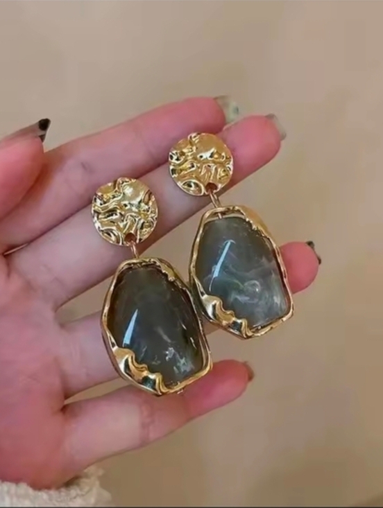 Anthropologie Jewelry - Gold And Gray-Tones Drop Earrings with Smoky Gray Stones